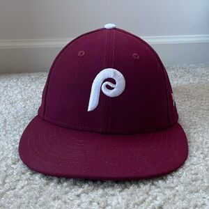 Philadelphia Phillies Maroon New Era Fitted Hat 7 1/8 100% Wool Made In USA MLB